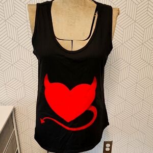 Devil Heart Tank Top Black and Red Cotton Port Authority Women's Size XL NWT